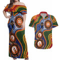 Australia NAIDOC Week 2026 Couples Matching Off Shoulder Maxi Dress and Hawaiian Shirt 50 Years of Deadly Dhari Snake Aboriginal Art