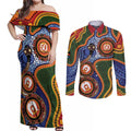 Australia NAIDOC Week 2026 Couples Matching Off Shoulder Maxi Dress and Long Sleeve Button Shirt 50 Years of Deadly Dhari Snake Aboriginal Art