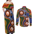 Australia NAIDOC Week 2026 Couples Matching Off Shoulder Maxi Dress and Long Sleeve Button Shirt 50 Years of Deadly Dhari Snake Aboriginal Art