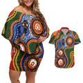 Australia NAIDOC Week 2026 Couples Matching Off Shoulder Short Dress and Hawaiian Shirt 50 Years of Deadly Dhari Snake Aboriginal Art