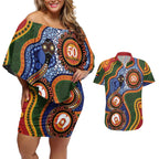 Australia NAIDOC Week 2026 Couples Matching Off Shoulder Short Dress and Hawaiian Shirt 50 Years of Deadly Dhari Snake Aboriginal Art