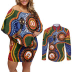 Australia NAIDOC Week 2026 Couples Matching Off Shoulder Short Dress and Long Sleeve Button Shirt 50 Years of Deadly Dhari Snake Aboriginal Art