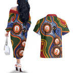 Australia NAIDOC Week 2026 Couples Matching Off The Shoulder Long Sleeve Dress and Hawaiian Shirt 50 Years of Deadly Dhari Snake Aboriginal Art