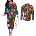 Australia NAIDOC Week 2026 Couples Matching Off The Shoulder Long Sleeve Dress and Long Sleeve Button Shirt 50 Years of Deadly Dhari Snake Aboriginal Art