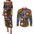 Australia NAIDOC Week 2026 Couples Matching Puletasi and Long Sleeve Button Shirt 50 Years of Deadly Dhari Snake Aboriginal Art