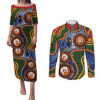Australia NAIDOC Week 2026 Couples Matching Puletasi and Long Sleeve Button Shirt 50 Years of Deadly Dhari Snake Aboriginal Art