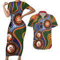 Australia NAIDOC Week 2026 Couples Matching Short Sleeve Bodycon Dress and Hawaiian Shirt 50 Years of Deadly Dhari Snake Aboriginal Art