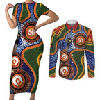 Australia NAIDOC Week 2026 Couples Matching Short Sleeve Bodycon Dress and Long Sleeve Button Shirt 50 Years of Deadly Dhari Snake Aboriginal Art