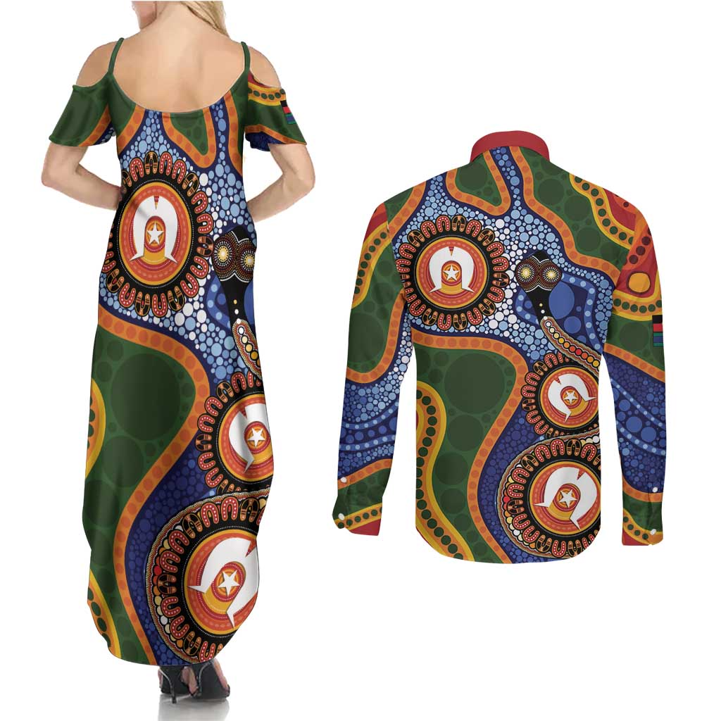 Australia NAIDOC Week 2026 Couples Matching Summer Maxi Dress and Long Sleeve Button Shirt 50 Years of Deadly Dhari Snake Aboriginal Art