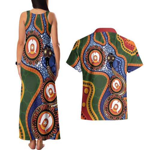 Australia NAIDOC Week 2026 Couples Matching Tank Maxi Dress and Hawaiian Shirt 50 Years of Deadly Dhari Snake Aboriginal Art