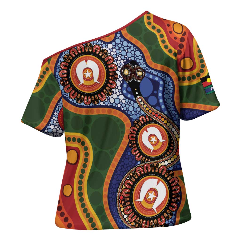Australia NAIDOC Week 2026 Cross Shoulder Shirt 50 Years of Deadly Dhari Snake Aboriginal Art