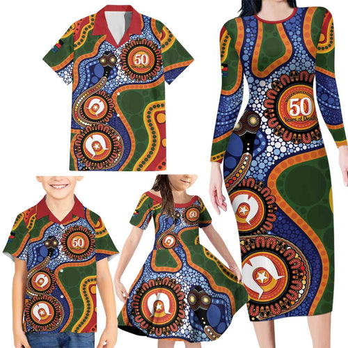 Australia NAIDOC Week 2026 Family Matching Long Sleeve Bodycon Dress and Hawaiian Shirt 50 Years of Deadly Dhari Snake Aboriginal Art