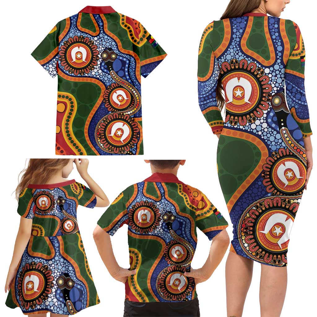 Australia NAIDOC Week 2026 Family Matching Long Sleeve Bodycon Dress and Hawaiian Shirt 50 Years of Deadly Dhari Snake Aboriginal Art