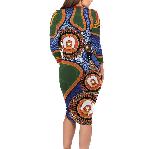 Australia NAIDOC Week 2026 Family Matching Long Sleeve Bodycon Dress and Hawaiian Shirt 50 Years of Deadly Dhari Snake Aboriginal Art