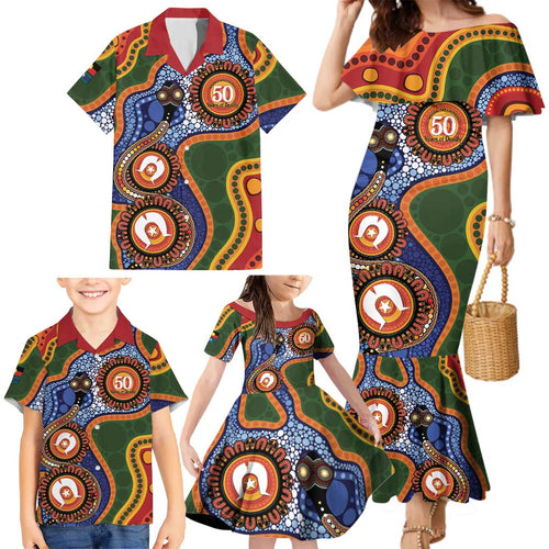 Australia NAIDOC Week 2026 Family Matching Mermaid Dress and Hawaiian Shirt 50 Years of Deadly Dhari Snake Aboriginal Art