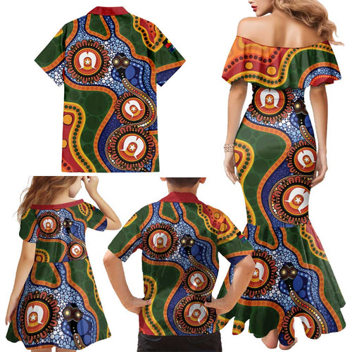 Australia NAIDOC Week 2026 Family Matching Mermaid Dress and Hawaiian Shirt 50 Years of Deadly Dhari Snake Aboriginal Art