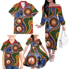 Australia NAIDOC Week 2026 Family Matching Off The Shoulder Long Sleeve Dress and Hawaiian Shirt 50 Years of Deadly Dhari Snake Aboriginal Art