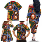 Australia NAIDOC Week 2026 Family Matching Off The Shoulder Long Sleeve Dress and Hawaiian Shirt 50 Years of Deadly Dhari Snake Aboriginal Art