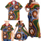 Australia NAIDOC Week 2026 Family Matching Off Shoulder Maxi Dress and Hawaiian Shirt 50 Years of Deadly Dhari Snake Aboriginal Art