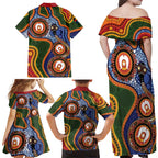 Australia NAIDOC Week 2026 Family Matching Off Shoulder Maxi Dress and Hawaiian Shirt 50 Years of Deadly Dhari Snake Aboriginal Art
