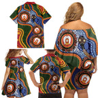 Australia NAIDOC Week 2026 Family Matching Off Shoulder Short Dress and Hawaiian Shirt 50 Years of Deadly Dhari Snake Aboriginal Art