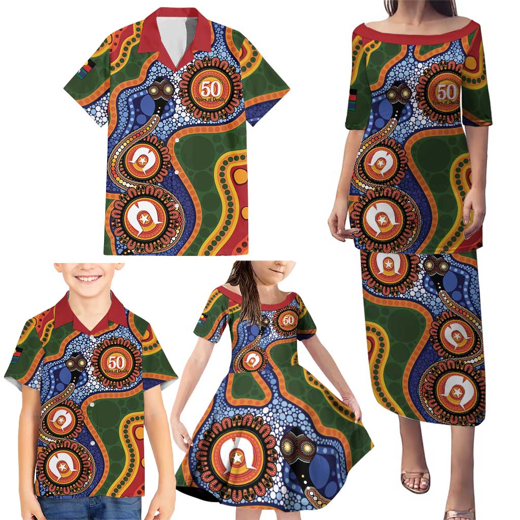 Australia NAIDOC Week 2026 Family Matching Puletasi and Hawaiian Shirt 50 Years of Deadly Dhari Snake Aboriginal Art