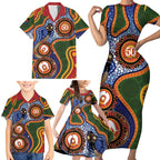 Australia NAIDOC Week 2026 Family Matching Short Sleeve Bodycon Dress and Hawaiian Shirt 50 Years of Deadly Dhari Snake Aboriginal Art
