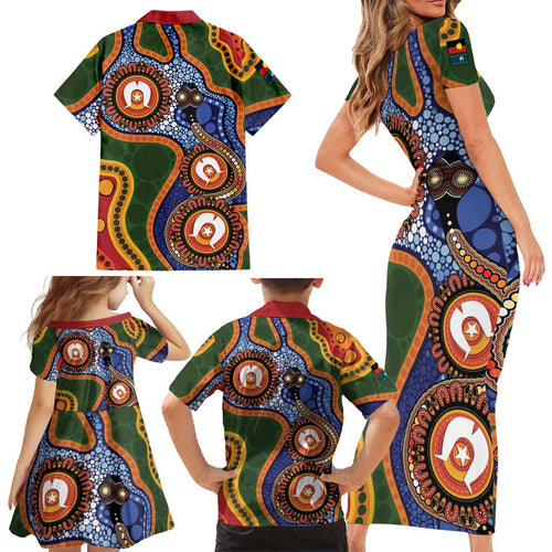 Australia NAIDOC Week 2026 Family Matching Short Sleeve Bodycon Dress and Hawaiian Shirt 50 Years of Deadly Dhari Snake Aboriginal Art
