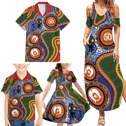 Australia NAIDOC Week 2026 Family Matching Summer Maxi Dress and Hawaiian Shirt 50 Years of Deadly Dhari Snake Aboriginal Art