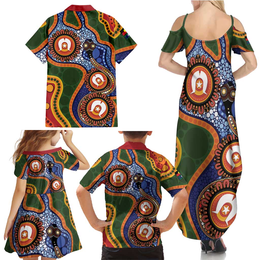 Australia NAIDOC Week 2026 Family Matching Summer Maxi Dress and Hawaiian Shirt 50 Years of Deadly Dhari Snake Aboriginal Art
