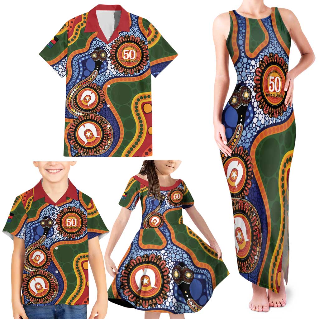 Australia NAIDOC Week 2026 Family Matching Tank Maxi Dress and Hawaiian Shirt 50 Years of Deadly Dhari Snake Aboriginal Art