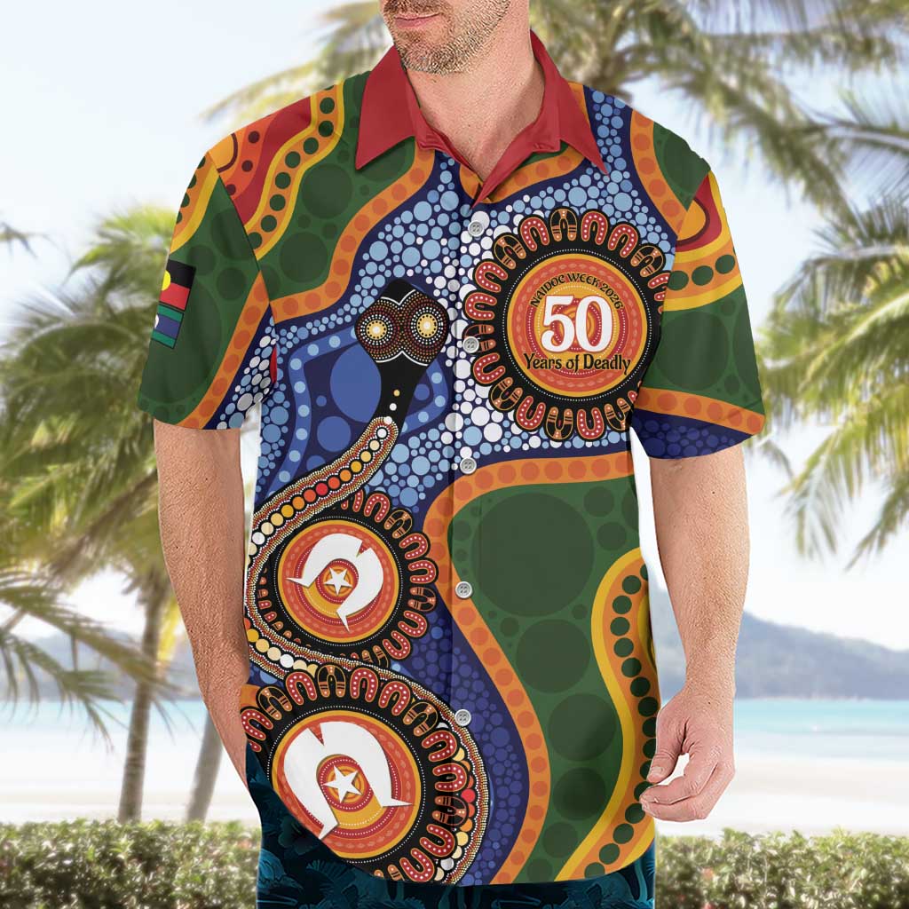 Australia NAIDOC Week 2026 Hawaiian Shirt 50 Years of Deadly Dhari Snake Aboriginal Art