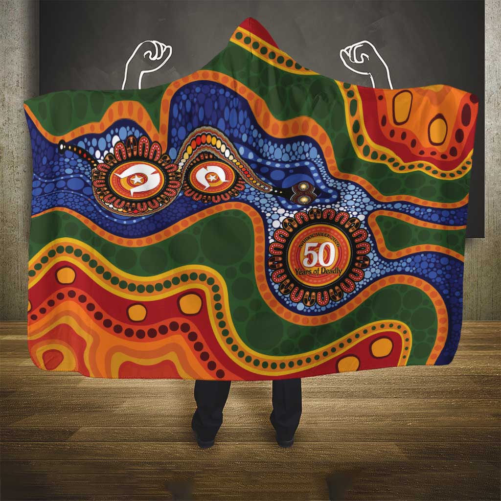 Australia NAIDOC Week 2026 Hooded Blanket 50 Years of Deadly Dhari Snake Aboriginal Art