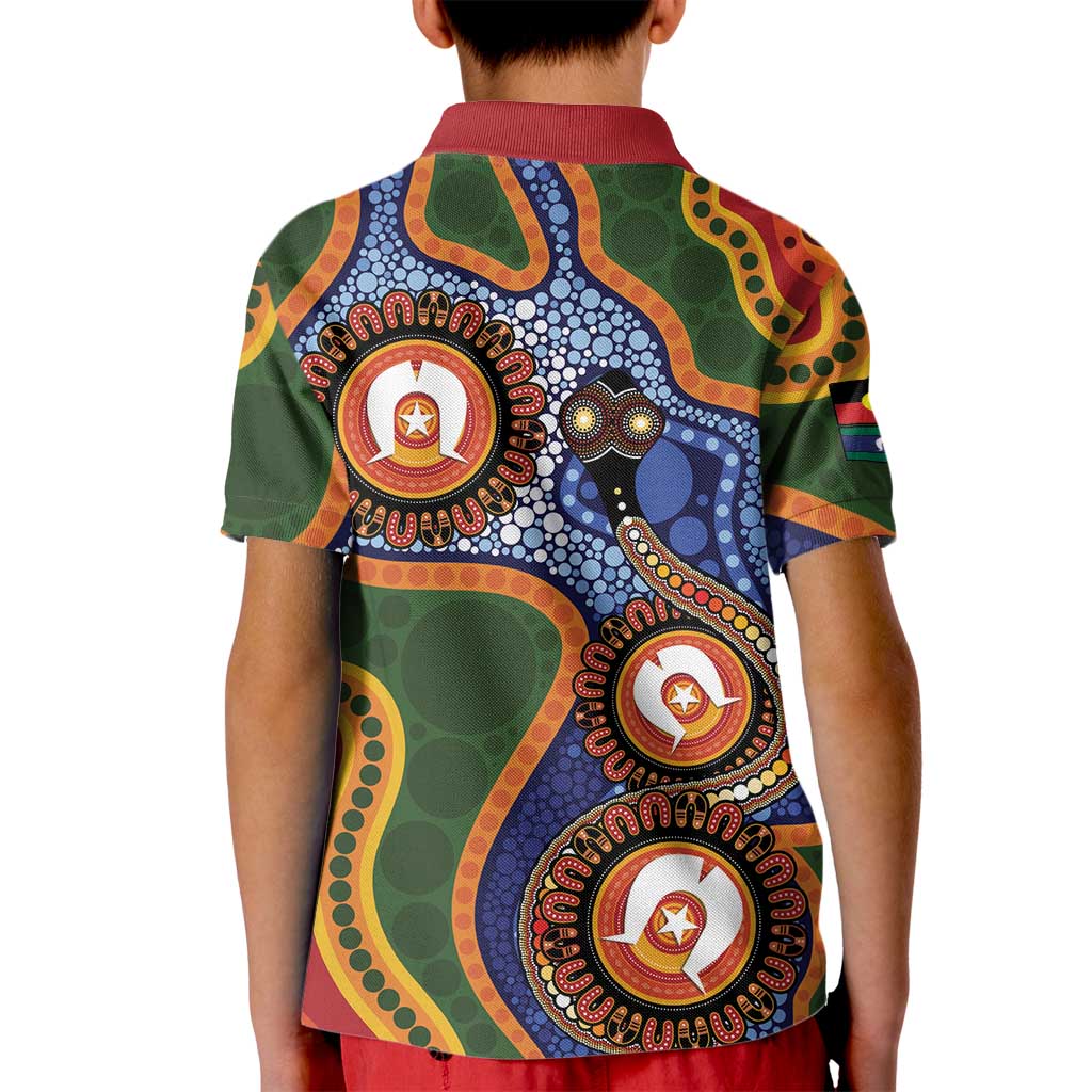 Australia NAIDOC Week 2026 Kid Polo Shirt 50 Years of Deadly Dhari Snake Aboriginal Art