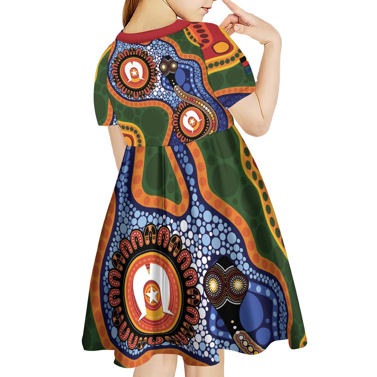 Australia NAIDOC Week 2026 Kid Short Sleeve Dress 50 Years of Deadly Dhari Snake Aboriginal Art