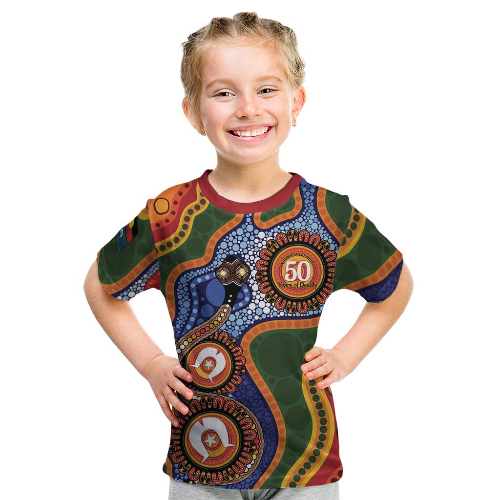 Australia NAIDOC Week 2026 Kid T Shirt 50 Years of Deadly Dhari Snake Aboriginal Art