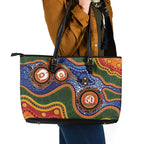 Australia NAIDOC Week 2026 Leather Tote Bag 50 Years of Deadly Dhari Snake Aboriginal Art