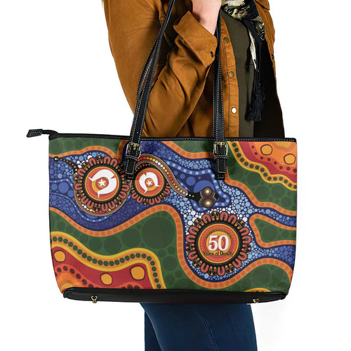 Australia NAIDOC Week 2026 Leather Tote Bag 50 Years of Deadly Dhari Snake Aboriginal Art