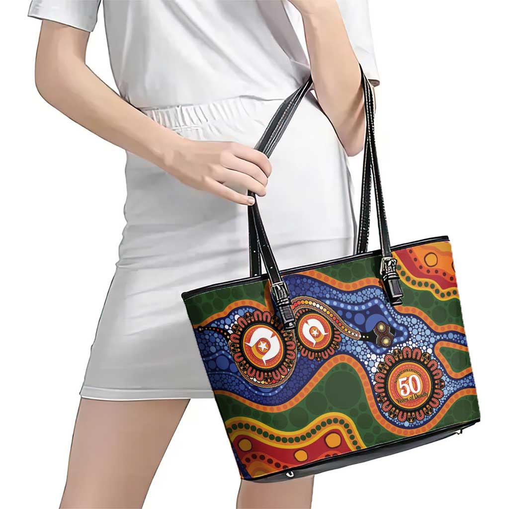 Australia NAIDOC Week 2026 Leather Tote Bag 50 Years of Deadly Dhari Snake Aboriginal Art