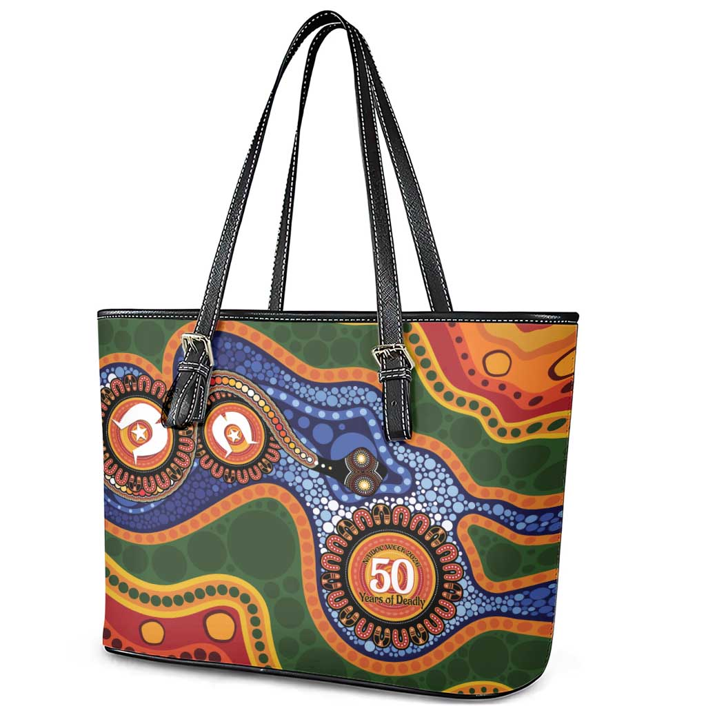Australia NAIDOC Week 2026 Leather Tote Bag 50 Years of Deadly Dhari Snake Aboriginal Art
