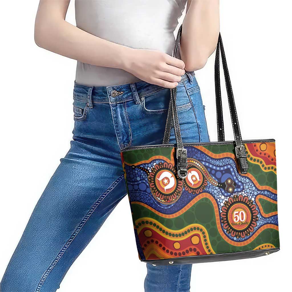 Australia NAIDOC Week 2026 Leather Tote Bag 50 Years of Deadly Dhari Snake Aboriginal Art