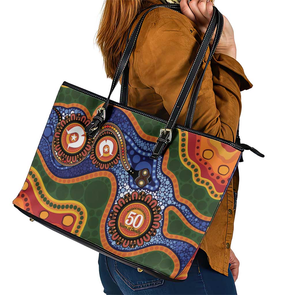 Australia NAIDOC Week 2026 Leather Tote Bag 50 Years of Deadly Dhari Snake Aboriginal Art