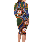Australia NAIDOC Week 2026 Long Sleeve Bodycon Dress 50 Years of Deadly Dhari Snake Aboriginal Art