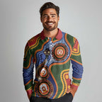 Australia NAIDOC Week 2026 Long Sleeve Polo Shirt 50 Years of Deadly Dhari Snake Aboriginal Art