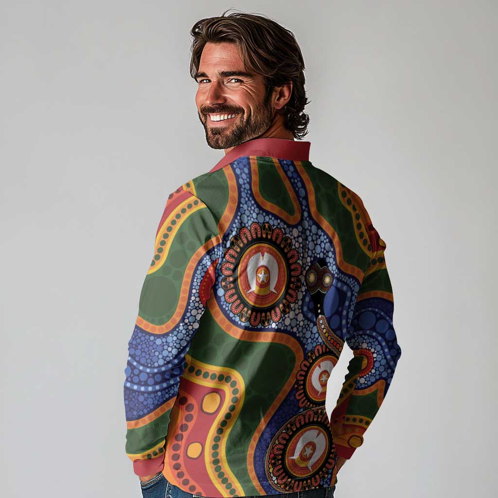 Australia NAIDOC Week 2026 Long Sleeve Polo Shirt 50 Years of Deadly Dhari Snake Aboriginal Art