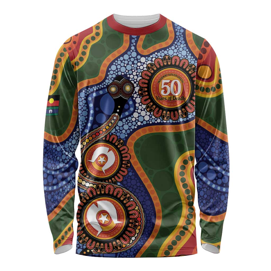 Australia NAIDOC Week 2026 Long Sleeve Shirt 50 Years of Deadly Dhari Snake Aboriginal Art