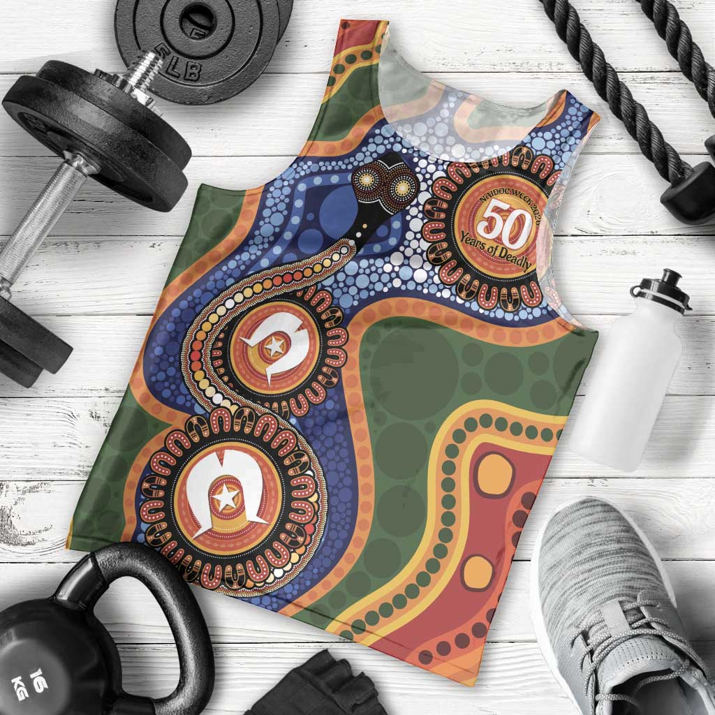 Australia NAIDOC Week 2026 Men Tank Top 50 Years of Deadly Dhari Snake Aboriginal Art