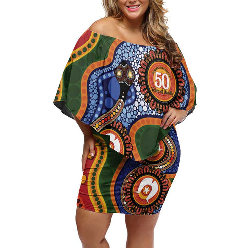 Australia NAIDOC Week 2026 Off Shoulder Short Dress 50 Years of Deadly Dhari Snake Aboriginal Art