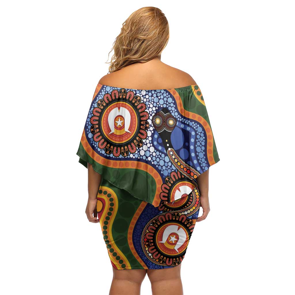 Australia NAIDOC Week 2026 Off Shoulder Short Dress 50 Years of Deadly Dhari Snake Aboriginal Art