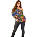Australia NAIDOC Week 2026 Off Shoulder Sweater 50 Years of Deadly Dhari Snake Aboriginal Art